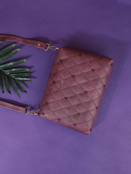 Purple Textured Structured Shoulder Bag with Quilted