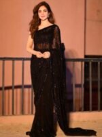 Black Sequinned Embellished Fusion Saree