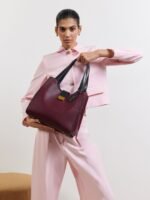 MIRAGGIO Thea Wine Grain Textured Hobo Bag