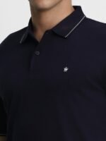 Men Navy Blue Pure Cotton Solid Polo Collar T-shirt - Image 5