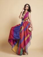 Multicolour Striped Saree - Image 3
