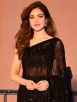 Black Sequinned Embellished Fusion Saree - Image 2