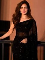 Black Sequinned Embellished Fusion Saree - Image 3