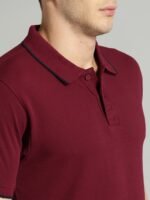 Men Maroon Solid Polo Collar T-shirt - Image 6