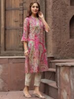 Paisley Printed Notch Neck Panelled A-Line Kurta - Image 7
