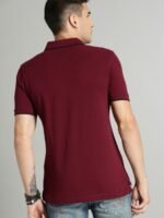 Men Maroon Solid Polo Collar T-shirt - Image 4