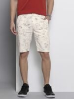 Men Cream-Coloured Printed Slim Fit Cotton Chino Shorts - Image 7