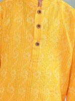Boys Yellow Woven Design Mandarin Collar Straight Kurta - Image 3