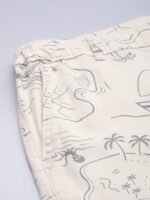 Men Cream-Coloured Printed Slim Fit Cotton Chino Shorts - Image 3