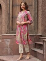 Paisley Printed Notch Neck Panelled A-Line Kurta - Image 6