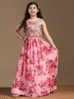 Girls Floral Printed Thread Work Lehenga And Choli - Image 6