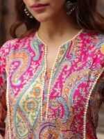 Paisley Printed Notch Neck Panelled A-Line Kurta - Image 3
