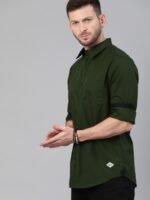 Men Olive Green Pure Cotton Casual Shirt - Image 2