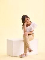 Girls Gold-Coloured Shimmer Ankle Length Leggings