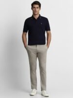 Men Navy Blue Pure Cotton Solid Polo Collar T-shirt - Image 3