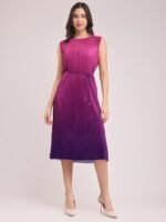 A-Line Ombre Pleated Midi Dress