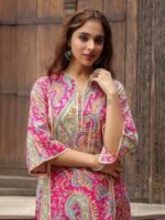 Paisley Printed Notch Neck Panelled A-Line Kurta