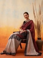 Silk Land Abstract Printed Half & Half Ready to Wear Tussar Saree