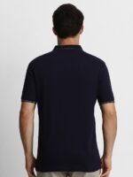 Men Navy Blue Pure Cotton Solid Polo Collar T-shirt - Image 2