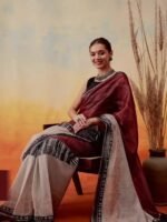 Silk Land Abstract Printed Half & Half Ready to Wear Tussar Saree - Image 3