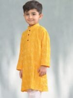 Boys Yellow Woven Design Mandarin Collar Straight Kurta - Image 5