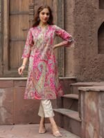 Paisley Printed Notch Neck Panelled A-Line Kurta - Image 2