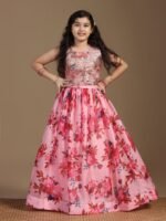 Girls Floral Printed Thread Work Lehenga And Choli