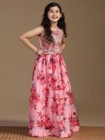 Girls Floral Printed Thread Work Lehenga And Choli - Image 2